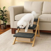 2-in-1 Foldable Wooden Dog Stairs & Ramp with Non-Slip Pad Tektoty